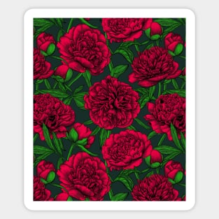 Night peony garden in red and green Sticker